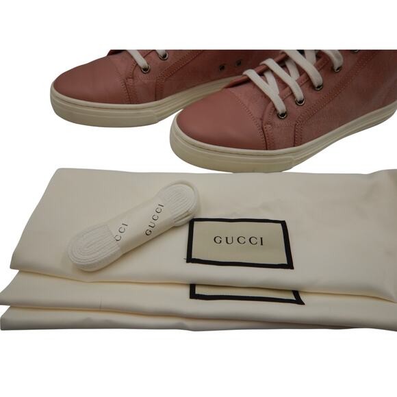 Gucci GG Logo Monogram Canvas High Top Sneakers Shoes Soft Pink Size 38.5/8.5 - Picture 10 of 13